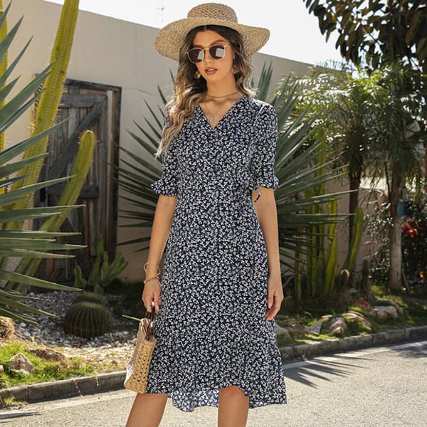 Black and White Floral Long Dress