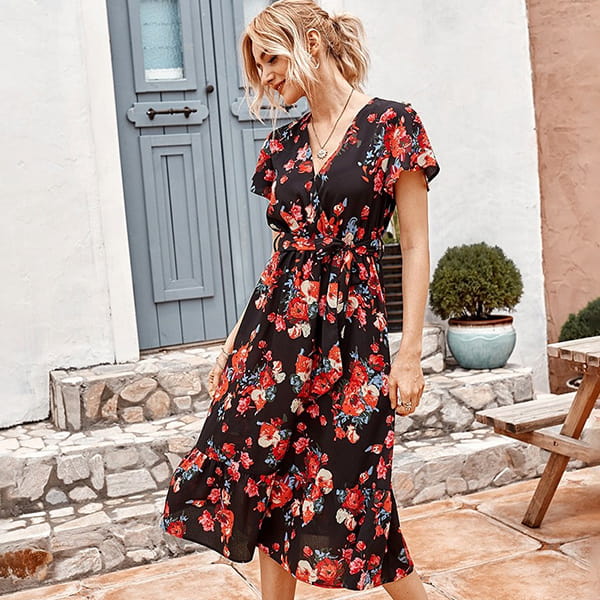 Black Dress Red Floral - Image 4