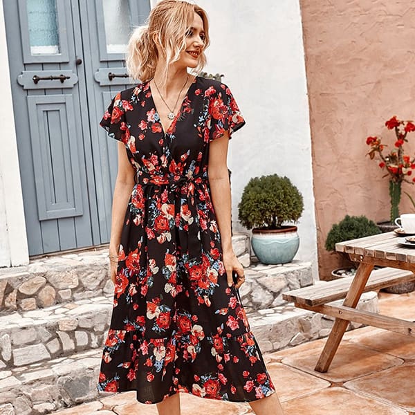 Black Dress Red Floral - Image 3