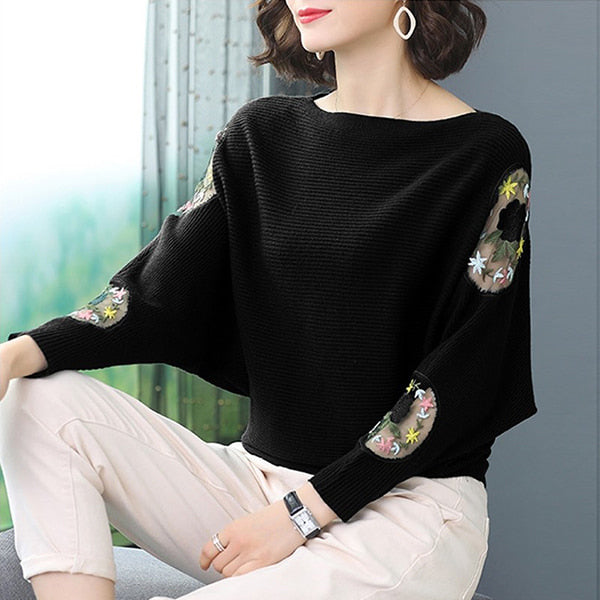 Alternative view of Black Embroidered Floral Sweater