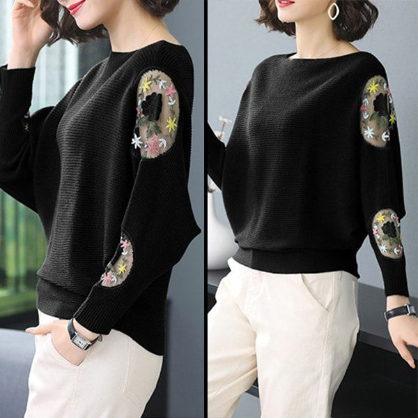 Black Embroidered Floral Sweater - Image 3
