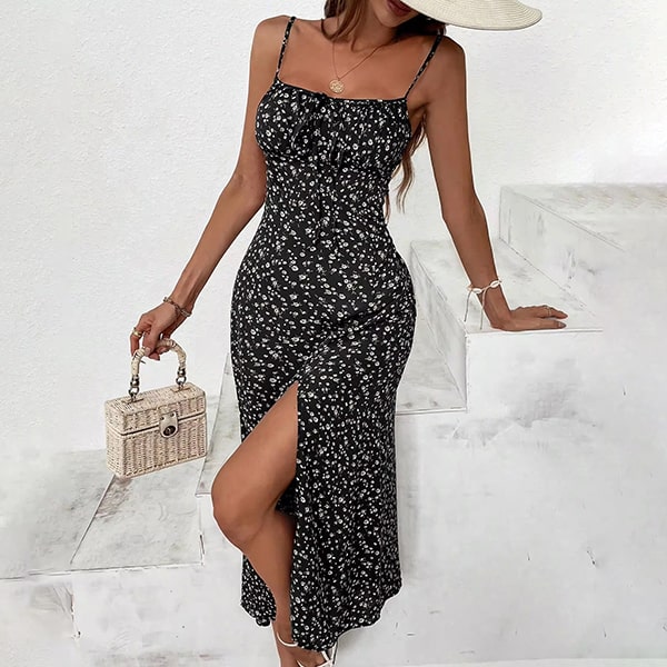 Black Floral Dress For Wedding