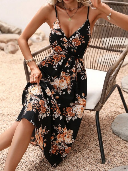 Black Floral Dress Long - Image 3