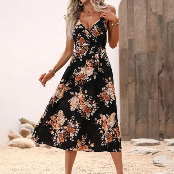 Black Floral Dress Long