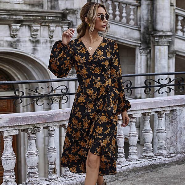 Black Floral Long Sleeve Dress - Image 3