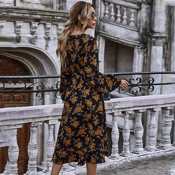 Alternative view of Black Floral Long Sleeve Dress