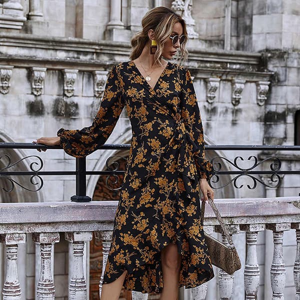 Black Floral Long Sleeve Dress