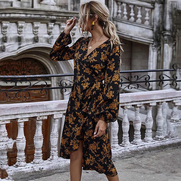 Black Floral Long Sleeve Dress - Image 4