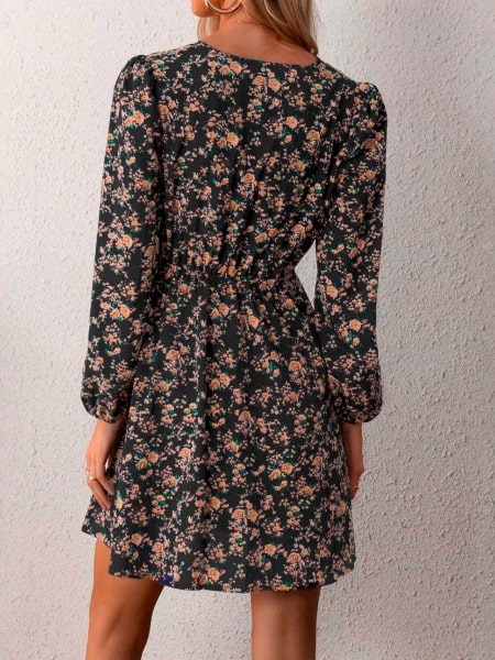 Alternative view of Black Floral Print Short Dress