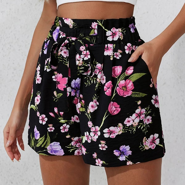 Black Floral Shorts