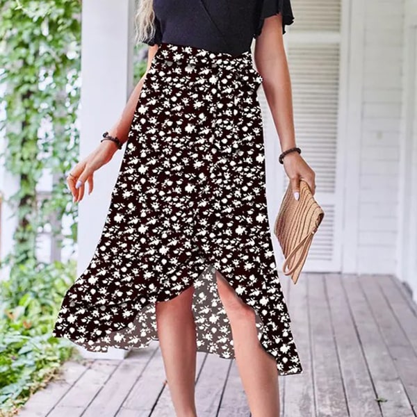 Black Floral Skirt Long