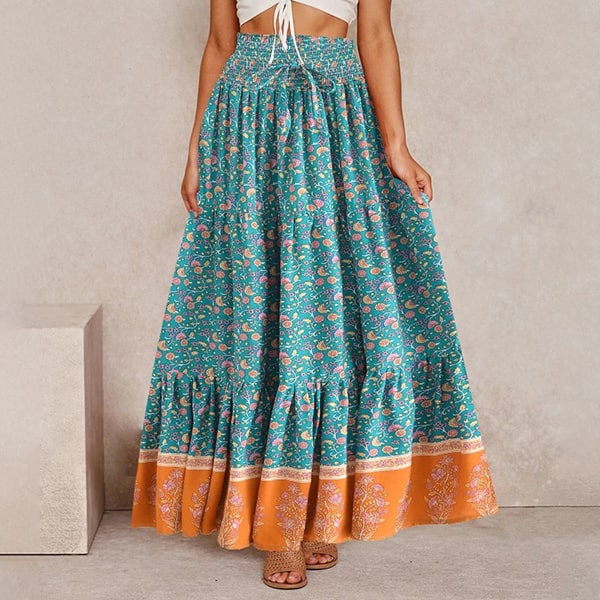 Blue And Orange Floral Skirt