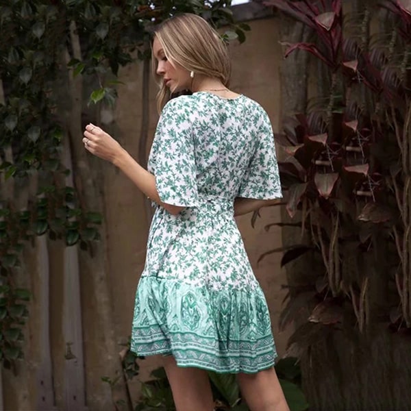 Blue Floral Short Dress - Image 4