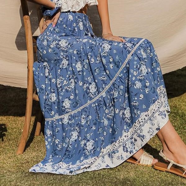 Blue Floral Skirt Long - Image 5