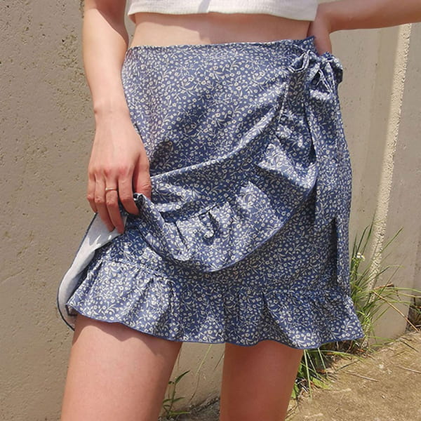 Blue Floral Wrap Skirt - Image 5