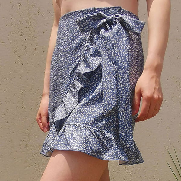 Blue Floral Wrap Skirt - Image 3