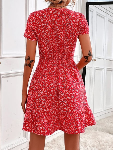 Bohemian Style Red Floral Dress - Image 4