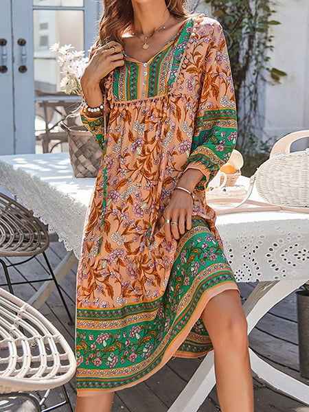 Alternative view of Boho Maxi Dress With Long Sleeves Floral