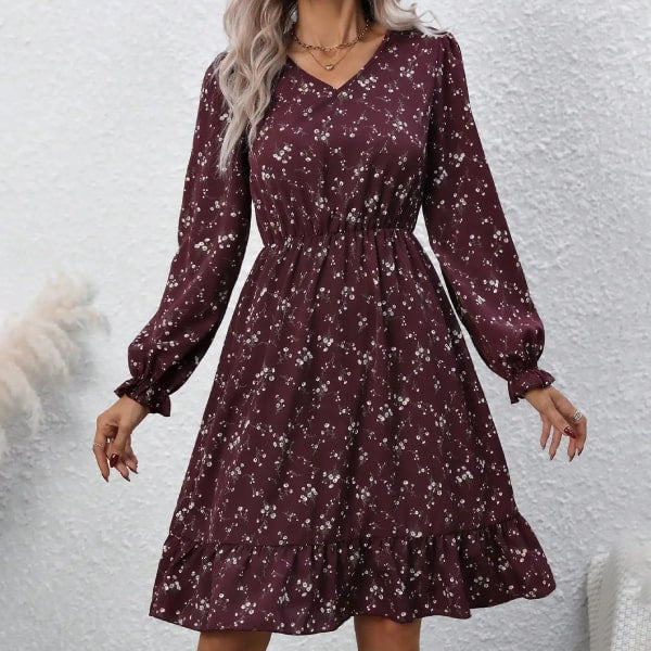 Burgundy Floral Dress Short