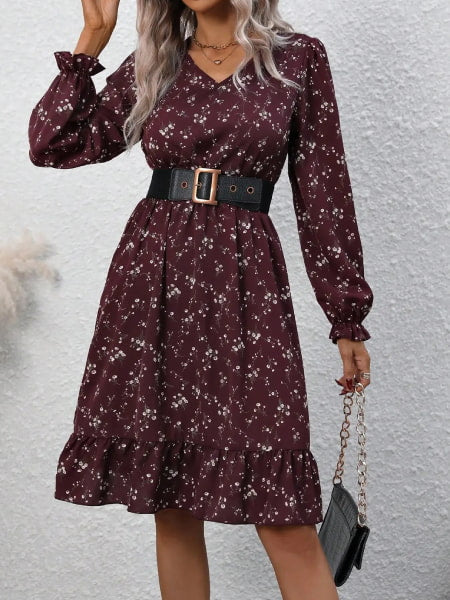 Burgundy Floral Dress Short - Image 4