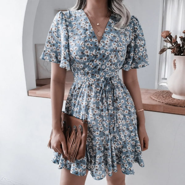 Crossover Short Floral Dress
