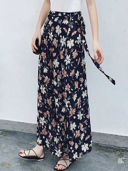 Dark Blue Floral Skirt - Image 3