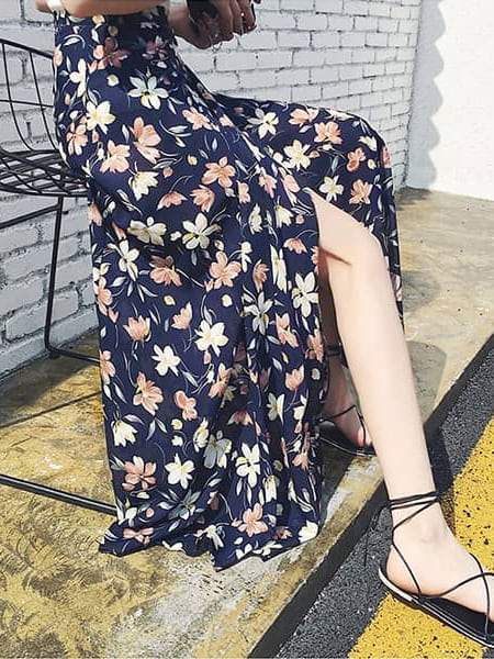 Dark Blue Floral Skirt - Image 5
