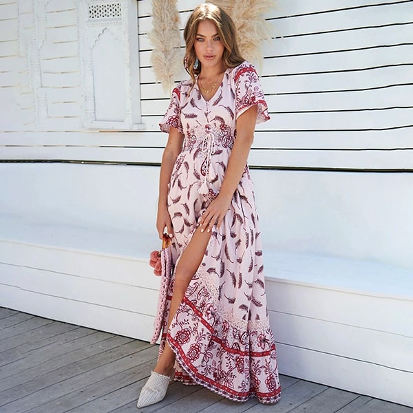 Feather Floral Maxi Dress