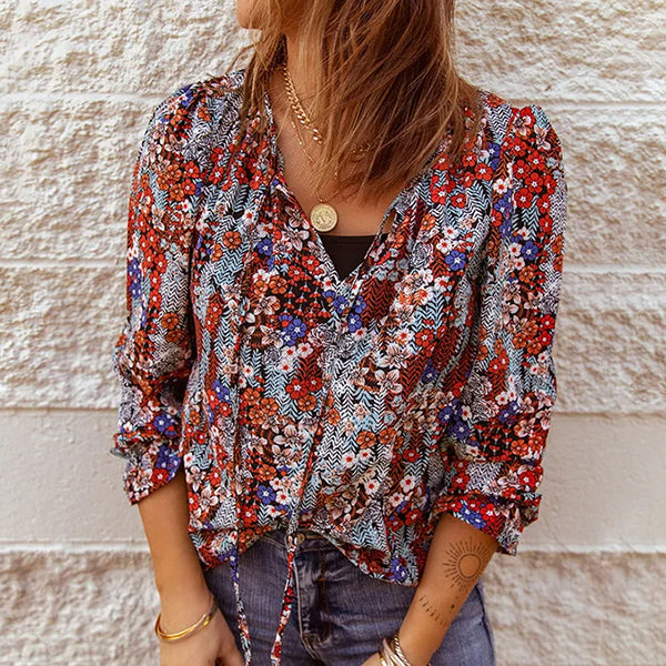 Floral Blouse With Bow