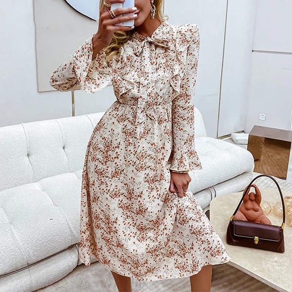 Floral Dress with Bowknot