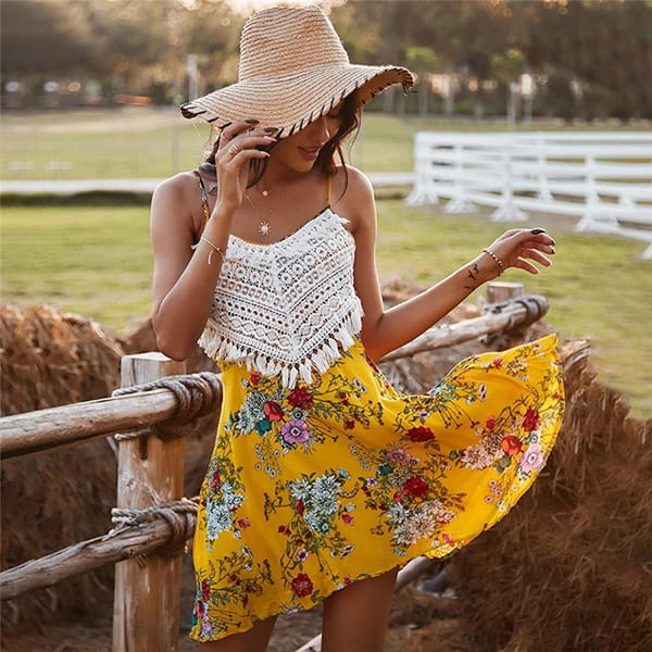 Floral Dress with Fringe
