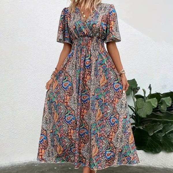 Floral Dress with Neckline