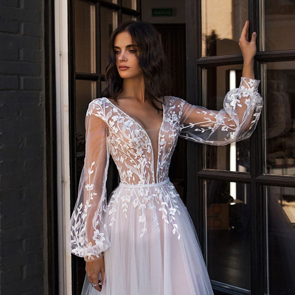 Floral Flowy Wedding Dress - Image 3