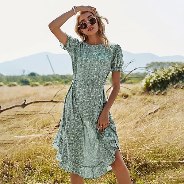Floral Green Long Dress - Image 3