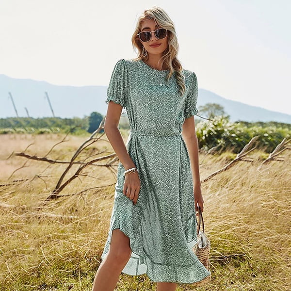 Floral Green Long Dress