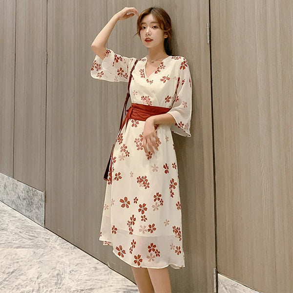Floral Kimono Dress Long