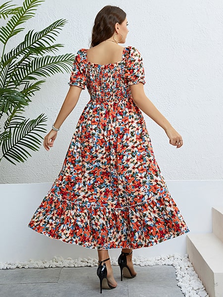 Floral Long Sleeve Dress with Large Print - Image 3