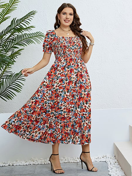 Alternative view of Floral Long Sleeve Dress with Large Print