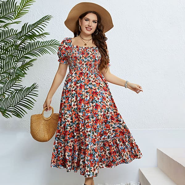 Floral Long Sleeve Dress with Large Print