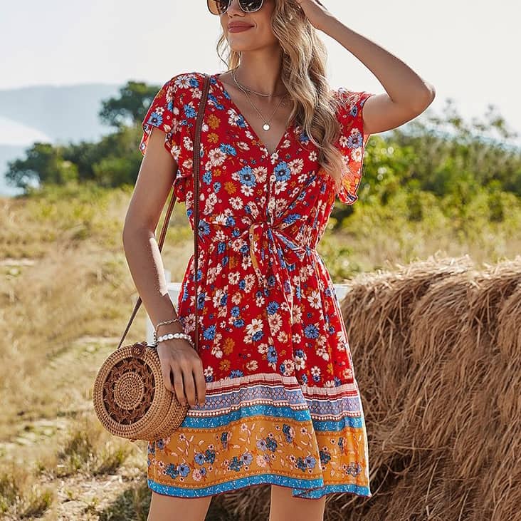 Floral Mini Dress Red - Image 3