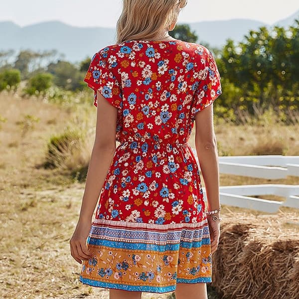 Floral Mini Dress Red - Image 4