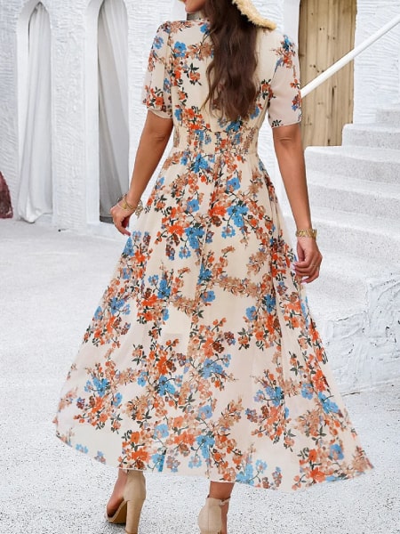 Floral Print Long Dress with Sleeves - Image 3
