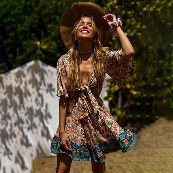 Alternative view of Floral Print Short Hippie Dress