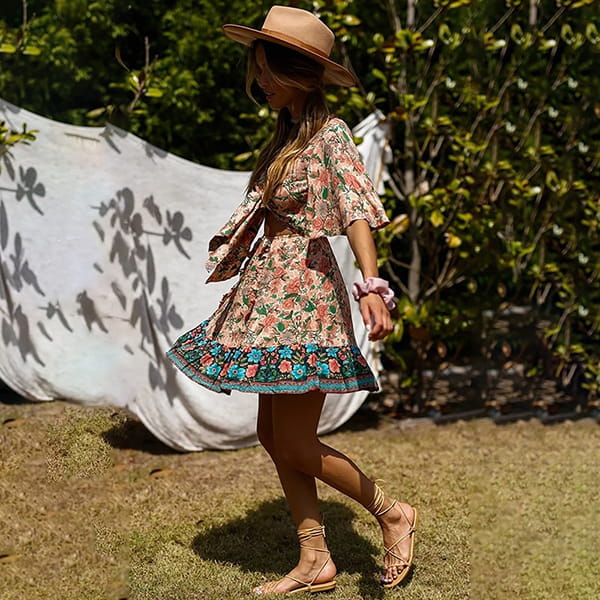 Floral Print Short Hippie Dress - Image 5