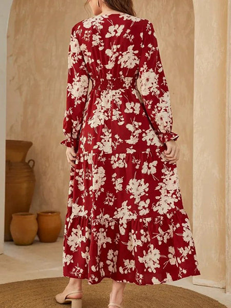Floral Red Long Sleeve Dress - Image 3