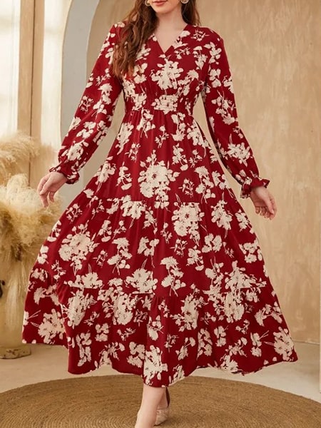 Alternative view of Floral Red Long Sleeve Dress