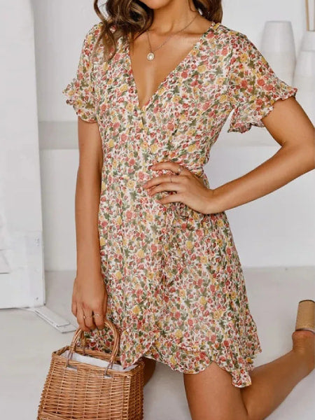 Floral Short Sleeve Wrap Dress - Image 3