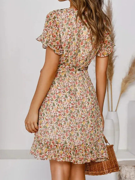 Floral Short Sleeve Wrap Dress - Image 4