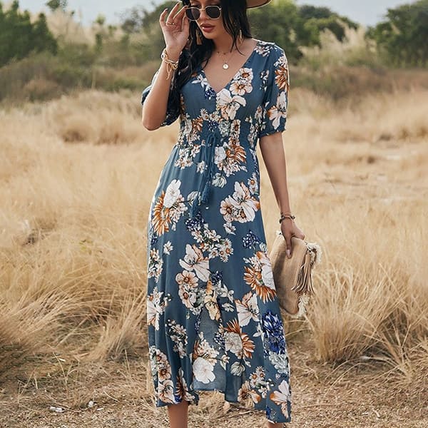 Floral Wedding Dress With Blue - Image 5