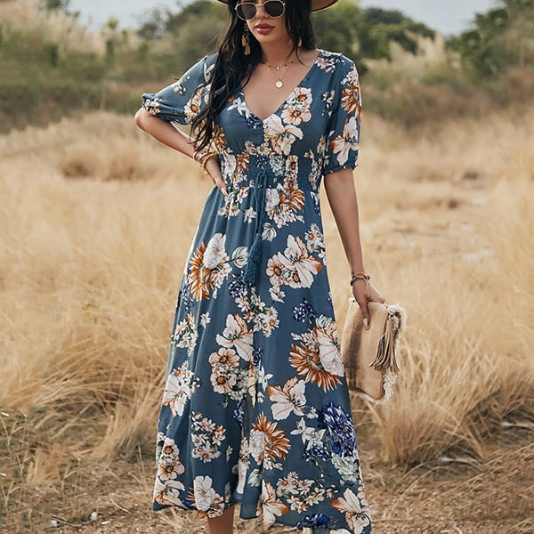 Floral Wedding Dress With Blue - Image 3
